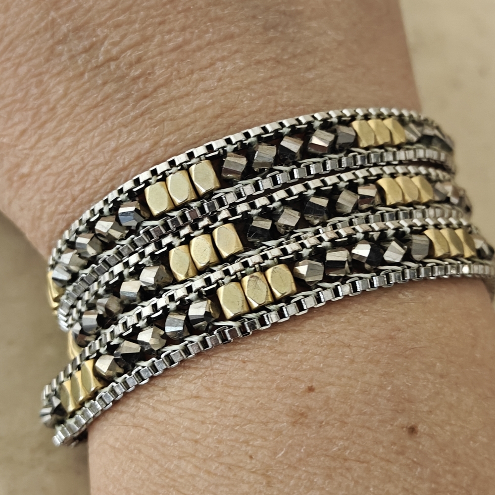 Stella & Dot Silver and Bronze Beaded Luna Wrap Necklace /Bracelet